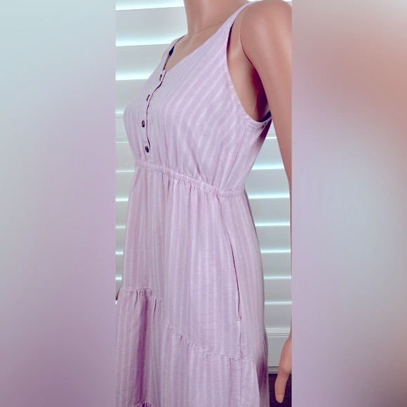 Lavender Striped Linen Midi Dress Sz Small - Picture 3 of 6